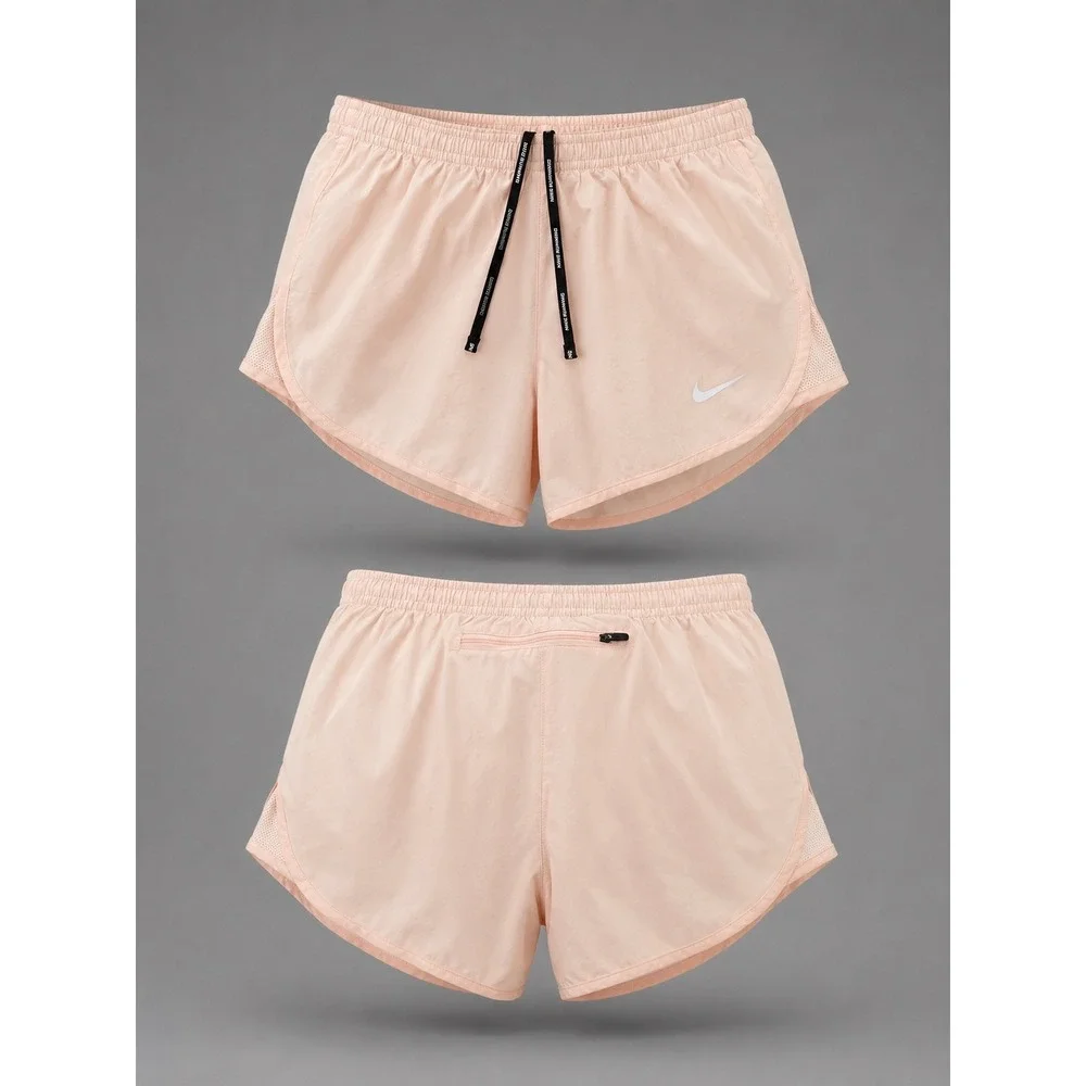Nike Dri-FIT Women Running Shorts Peach Pink Mesh Trim Zip Pocket XS